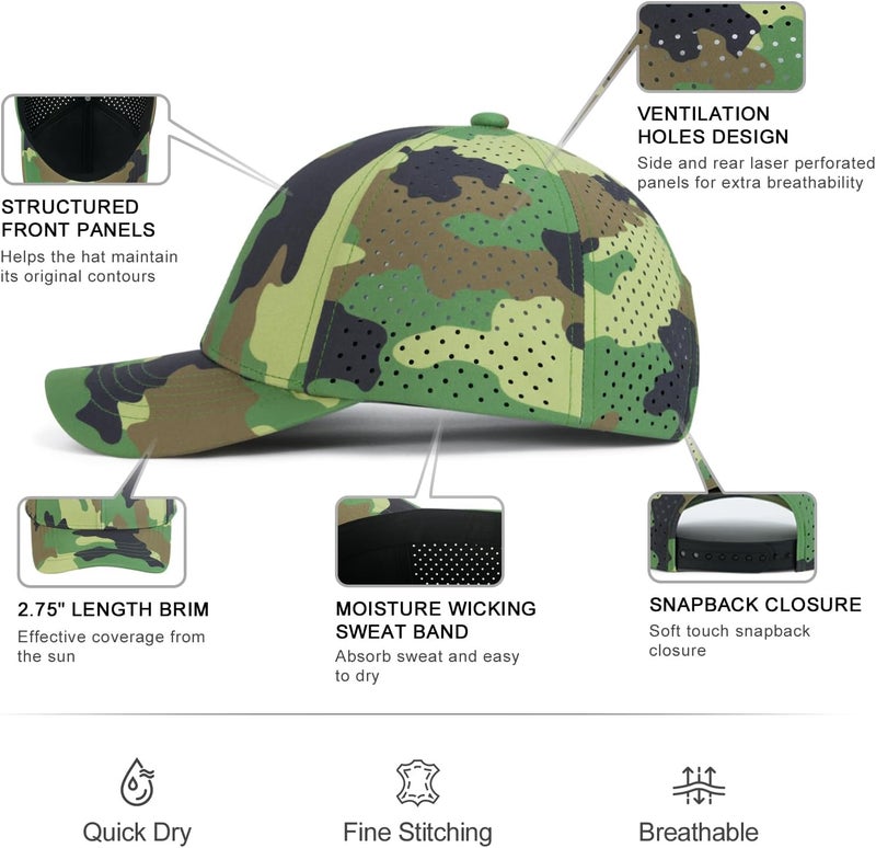 VOBOOM Men Quick Dry Baseball Cap Laser Cut Mesh Ball Curved Brim Snapback Hat - Image 5